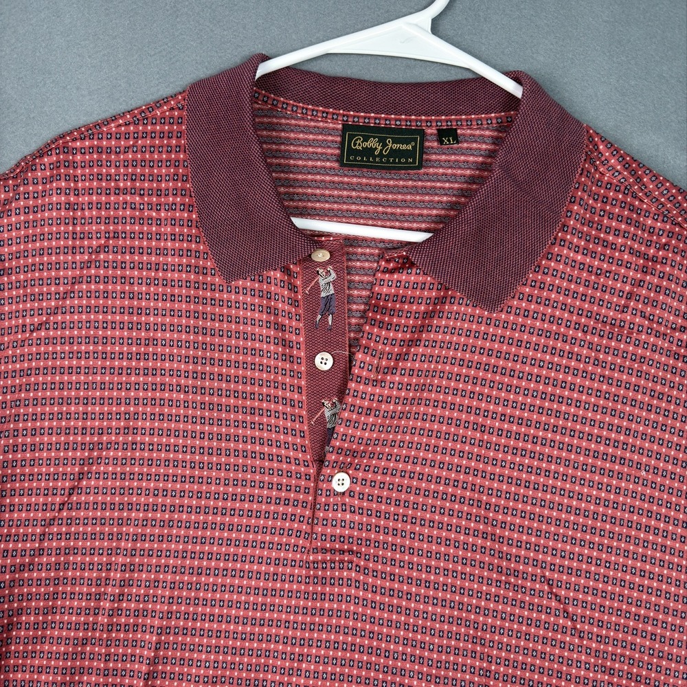 Vintage Bobby Jones Collection Men’s XL Red Jacquard Dot Golf Polo Embroidered